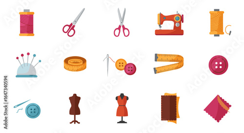 Sewing essentials collection: tools, supplies, and equipment for tailoring and crafting