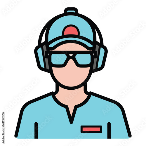 Focused individual with headphones and glasses, ready for action