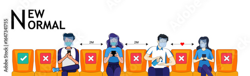 People wear protective mask and face shield make social distancing for shuttle shuttle bus, subway, railway, sky train during CoVID-19. New normal behavior lifestyle in daily after covid-19 outbreak.