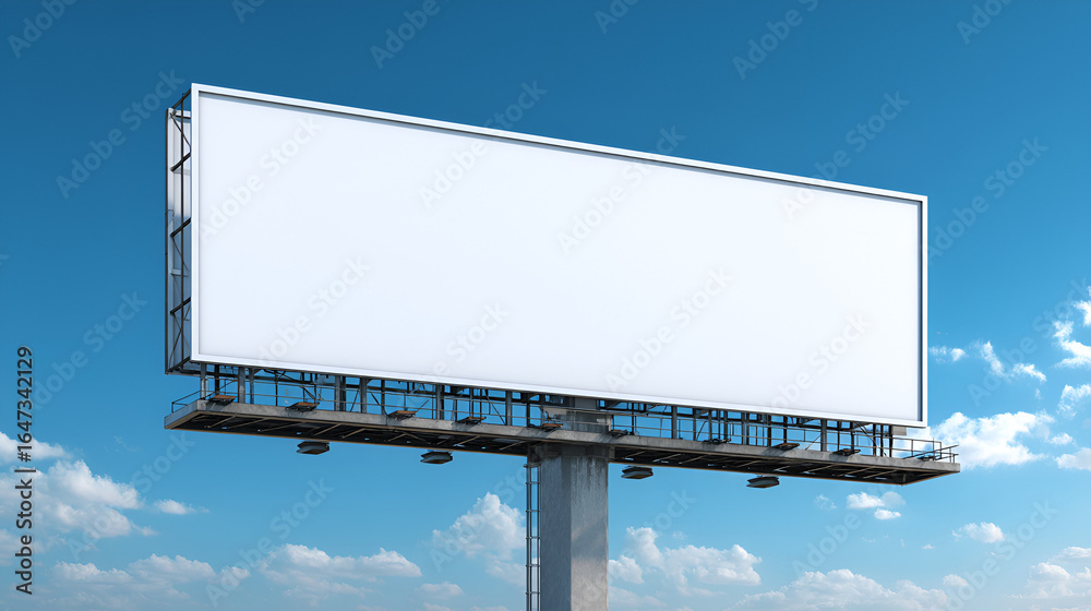 Obraz premium Blank billboard stands tall against a blue sky
