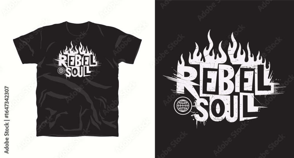 Fototapeta premium rebel soul typography text t-shirt design vector file, motivational tshirt design, inspritional t-shirt desgin print