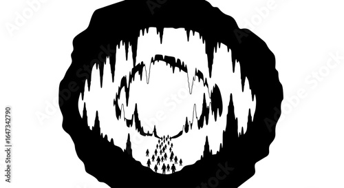 journey into the unknown a striking black and white illustration of a cave entrance symbolizing exploration risk and the path to discovery