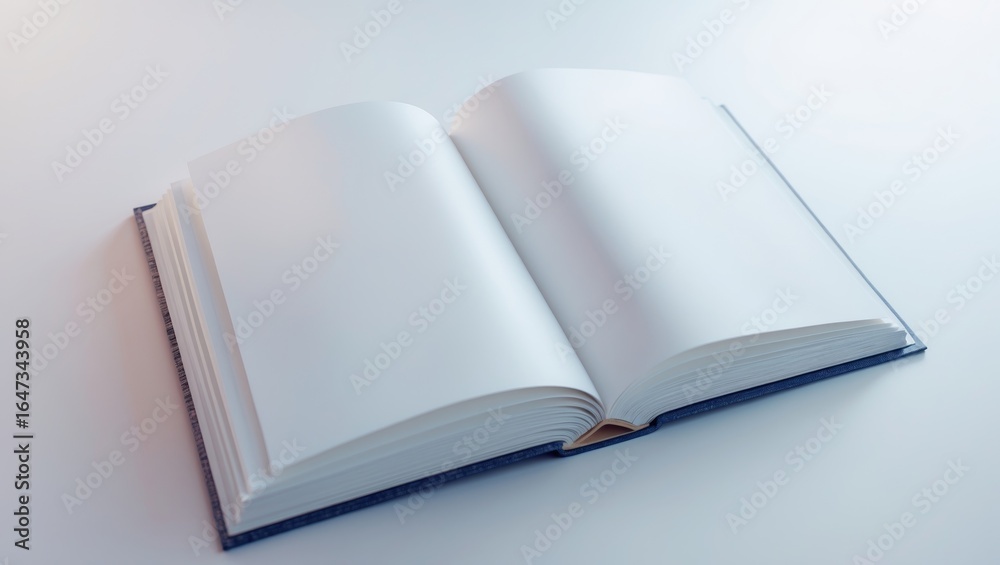 Empty open book with blank pages on a white surface. Empty open book with blank pages on a white surface.