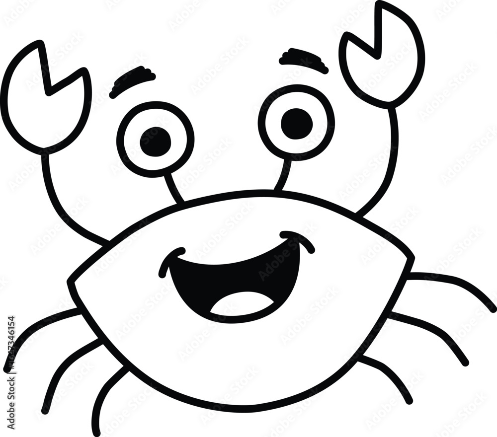 Vector Cartoon Simple Hand Illustrated Happy Crab Line Art Vector Cartoon Simple Hand Illustrated Happy Crab Line Art