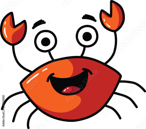 Vector Cartoon Simple Hand Drawn Happy Crab