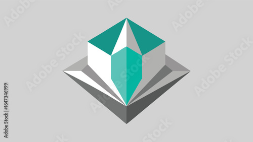 Isometric Teal and White Crystal Gemstone on Gray Background jewel
