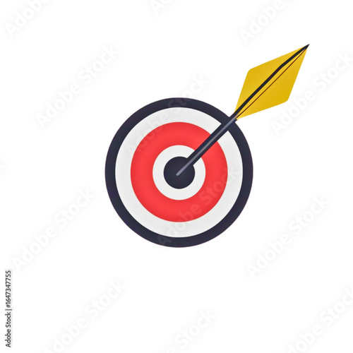 A yellow arrow pierces the center of a circular target with red and white rings