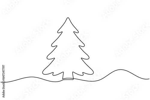 Christmas tree continuous one line drawing minimalist style on clean white background