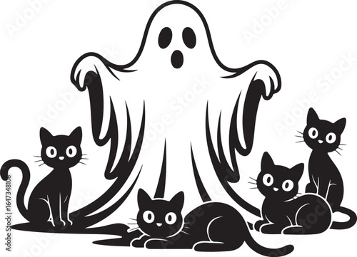 Ghost And Black Cat SVG, Cute Halloween SVG, Boo SVG, Spooky Black Cat svg, Funny Ghost Clipart, Files for Cricut, Silhouette File, Vectors