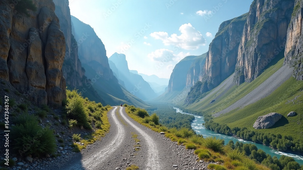 Fototapeta premium Scenic Mountain Road in a Lush Valley