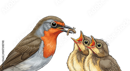parent bird feeding hungry chicks a heartwarming illustration perfect for childrens books educational materials or projects emphasizing parental care nurturing and the circle of life