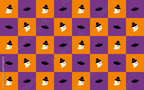 ハロウィンのかわいいチェッカー柄の背景イラスト