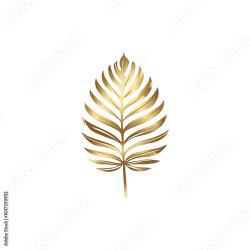Elegant golden palm frond with a lustrous metallic sheen against a deep void