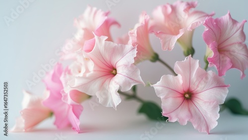 Pink and white flowers with ruffled edges arranged together.