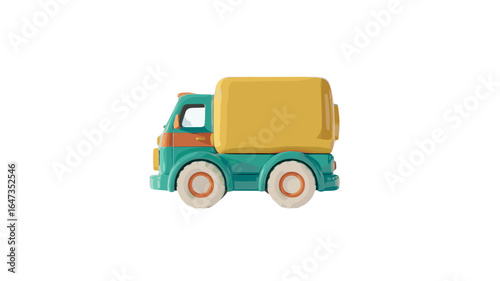 A charming toy truck in bright, cheerful colors.