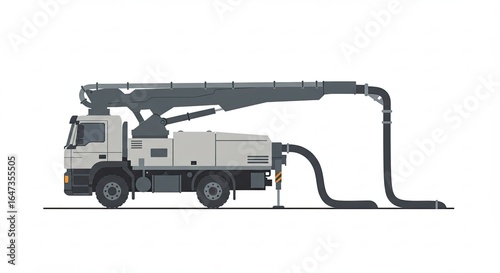 Gray Concrete Pumping Truck Isolated on White Background