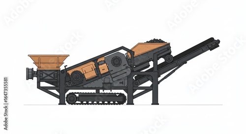 Gray Mobile Crusher on White Background Industrial Illustration