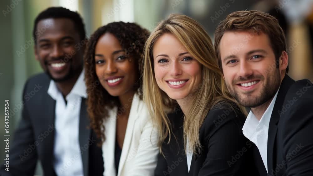 Multicultural business team smiling together at camera animation video. Diverse businesspeople dressed in formal attire animated footage clip seamless HD motion. Teamwork concept Multicultural business team smiling together at camera animation video. Diverse businesspeople dressed in formal attire animated footage clip seamless HD motion. Teamwork concept