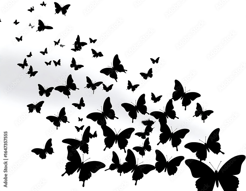 Fototapeta premium Black butterflies silhouettes flying