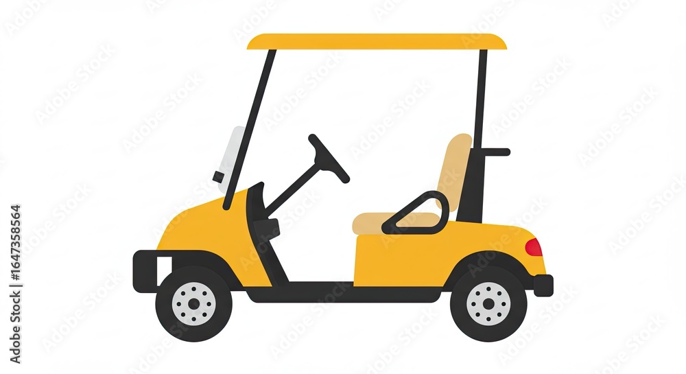 Yellow Golf Cart Simple Design on White Background Yellow Golf Cart Simple Design on White Background