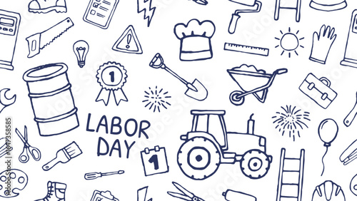 Hand Drawn America Labor Day Seamless Pattern. Perfect for backgrounds, wrapping paper, textiles, and holiday designs.