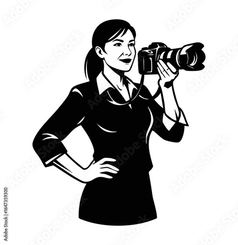 Minimal Flat Vector Professional Female Photographer in Business Casual Attire