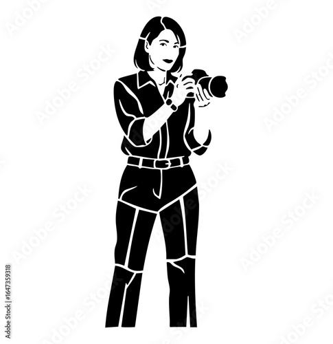 Minimal Flat Vector Professional Female Photographer in Business Casual Attire