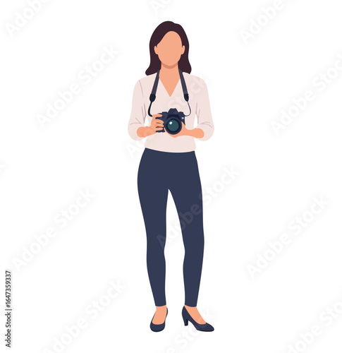 Minimal Flat Vector Professional Female Photographer in Business Casual Attire