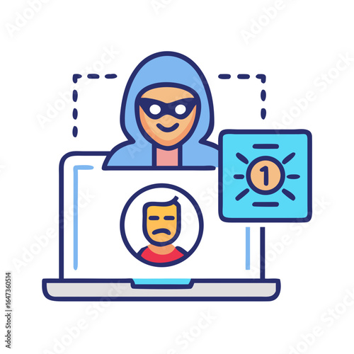 Hacker with fake facial biometrics wants to commit fraudulent actions for log into protected system. Hacker uses false identity to hack identification ... See More