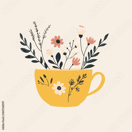 Cheerful Yellow Cup Filled with Wildflowers