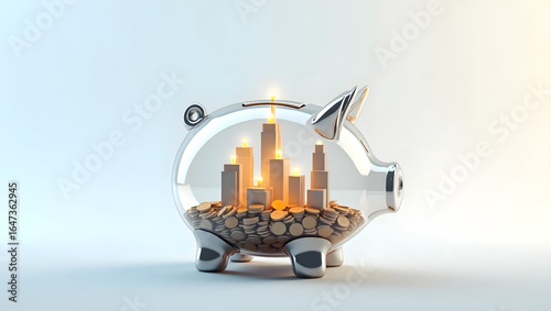 Wallpaper Mural Transparent Piggy Bank with Gold Coin City Inside

 Torontodigital.ca