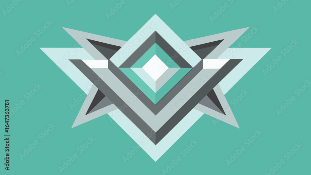 Fototapeta premium Teal and Gray Geometric Starburst Shape with Layered Triangles abstract