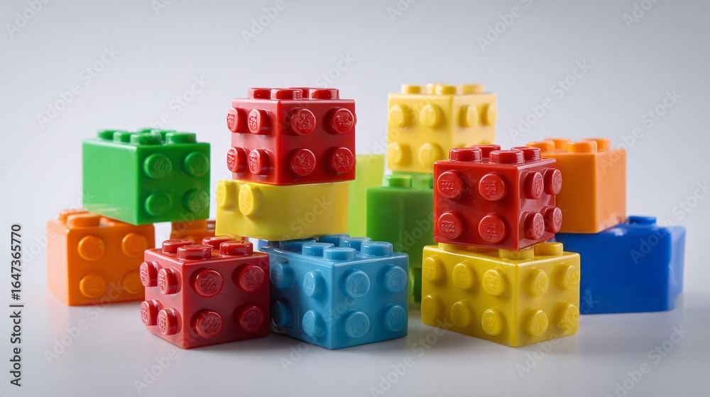 Naklejka premium Colorful Plastic Toy Blocks Isolated on White Background for Creative Play and Education