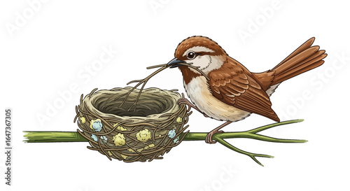 bird building nest a charming illustration of avian home construction and parental care perfect for childrens books nature publications and educational materials