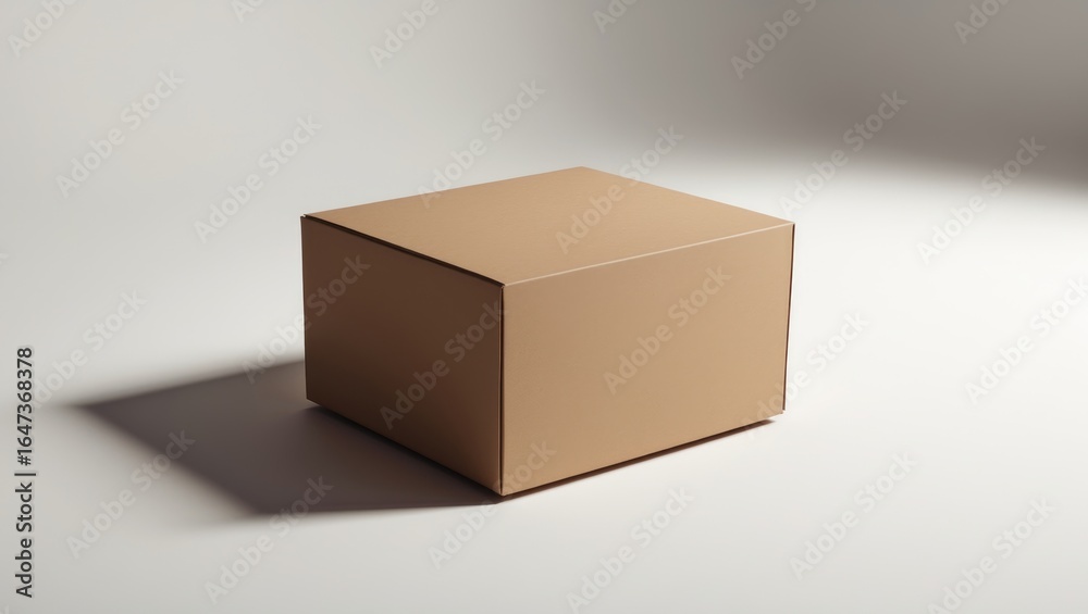 Fototapeta premium Plain cardboard box on a light surface with shadow.