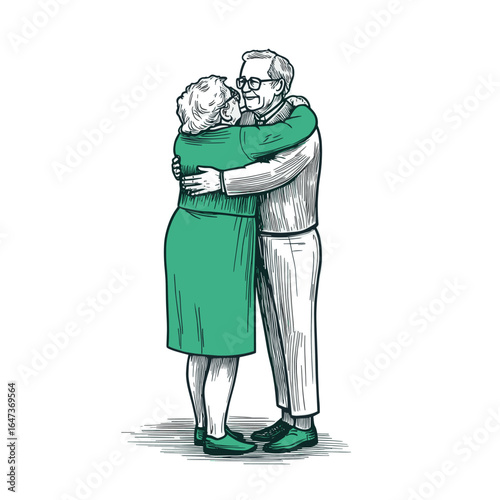Warm Embrace Between Seniors in Green Sweaters