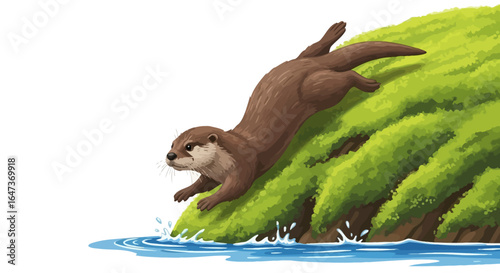 playful otter diving into water perfect for childrens books nature documentaries and aquaticthemed designs