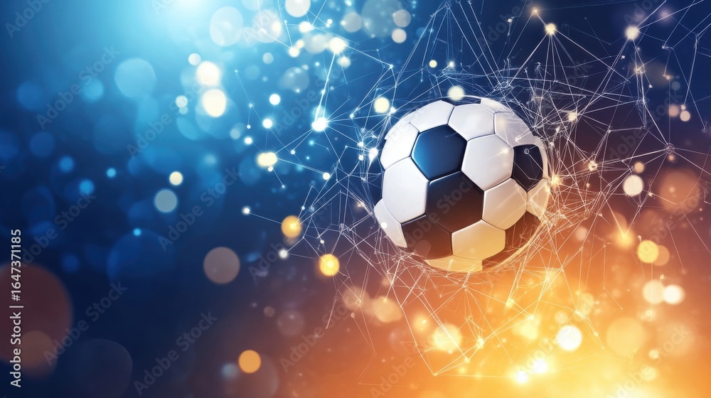 Naklejka premium Futuristic soccer ball design illuminated with glowing networked connections