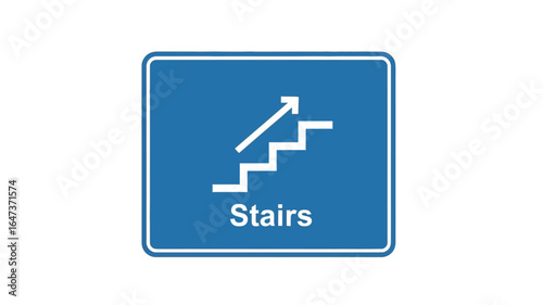Blue Sign Indicating Staircase and Upward Direction for Pedestrians and Building Navigation