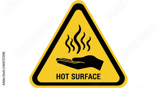 Warning Sign Hot Surface Hazard - Yellow Triangle with Hand and Steam - Safety First