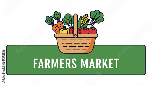 Farmers Market Illustration Fresh Produce in a Basket, Promoting Local Agriculture and Healthy Eating