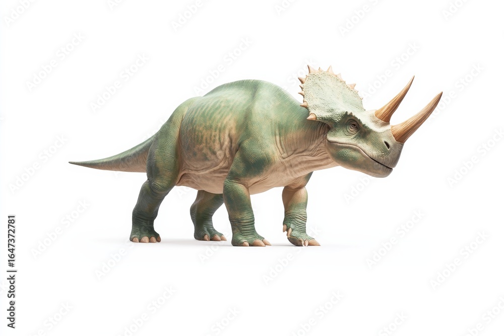 Obraz premium Realistic depiction of a proto dinosaur with horns and scaly texture for educational design