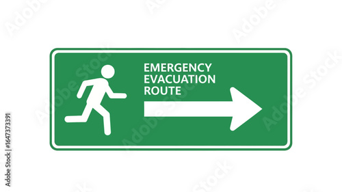 Emergency Evacuation Route Signage Guiding People to Safety in Crisis Situations - Green and White