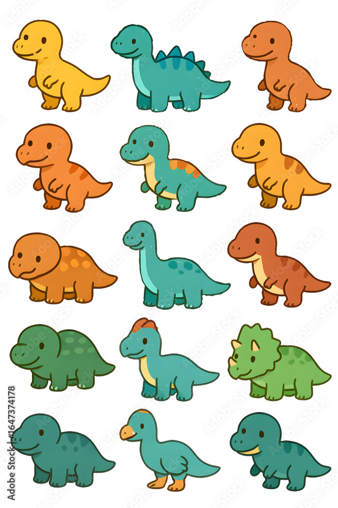 Cute Cartoon Dinosaur Vector Illustration, Kawaii Baby Dino Clipart PNG