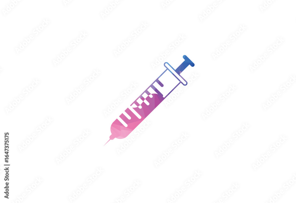 Obraz premium Low Poly with Syringe, injection logo design, Vector design Concept