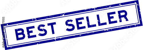 Grunge blue best seller word square rubber seal stamp on white bacckground
