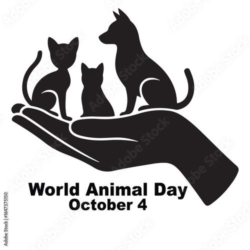 World animal day october 4 hand holding silhouette of dog and two cats