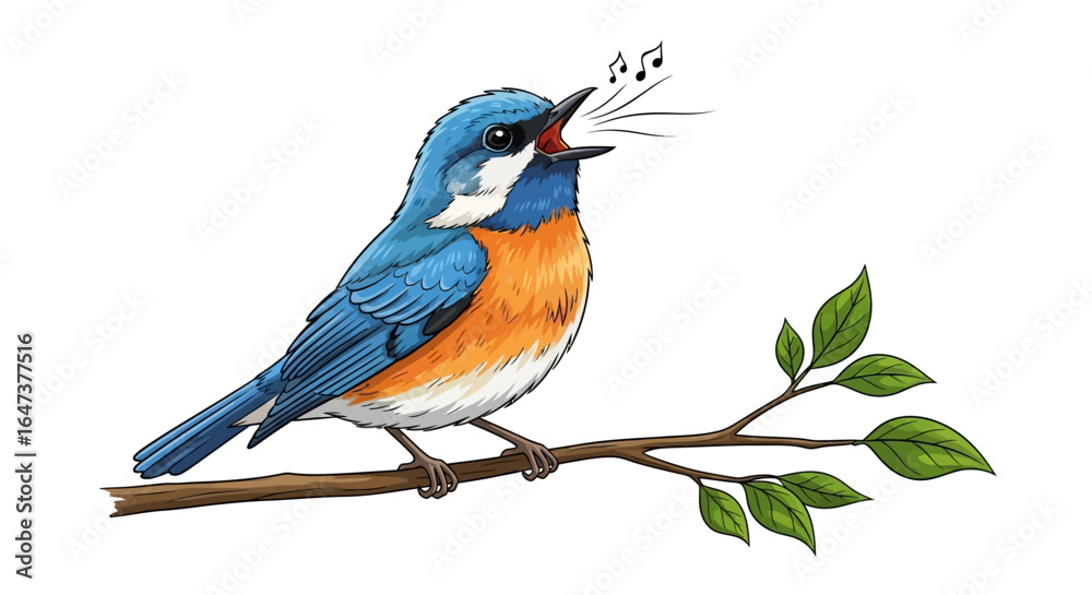 Obraz premium singing bluebird on branch perfect for spring nature music and childrens book illustrations