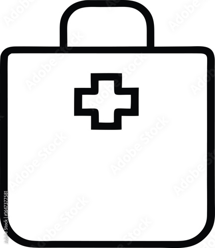 Outline of a medical bag with a red cross symbol on a white background first aid kit health
