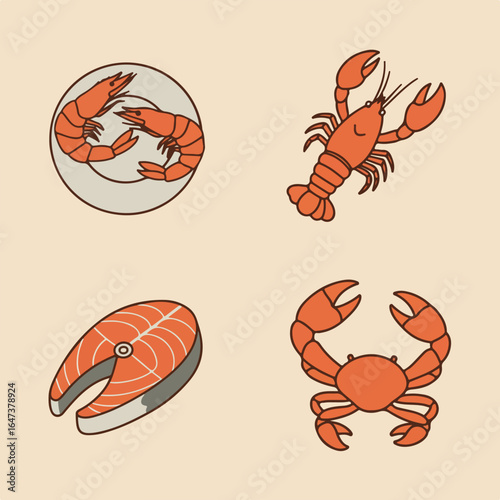 Seafood mix lobster, crab, salmon and shrimps on a light background